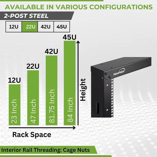 Alt view image 3 of 5 - 22U 2 Post Open Frame Server Rack with Casters for 19 Inch Equipment, Networking, and IT Devices, 2-Post Rack 330lbs Weight Capacity, Black