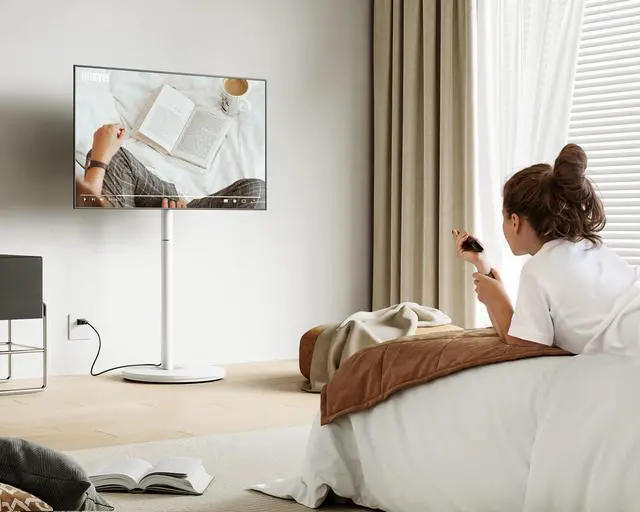 Alt view image 3 of 6 - Mobile Rolling TV Cart for 32-65 Inches Television, Modern Corner TV Floor Stand on Wheels Fits Max VESA 400x400mm, V2 Portable Smart Television Cart, White, Master Series