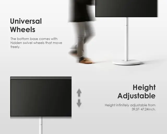 Alt view image 5 of 6 - Mobile Rolling TV Cart for 32-65 Inches Television, Modern Corner TV Floor Stand on Wheels Fits Max VESA 400x400mm, V2 Portable Smart Television Cart, White, Master Series