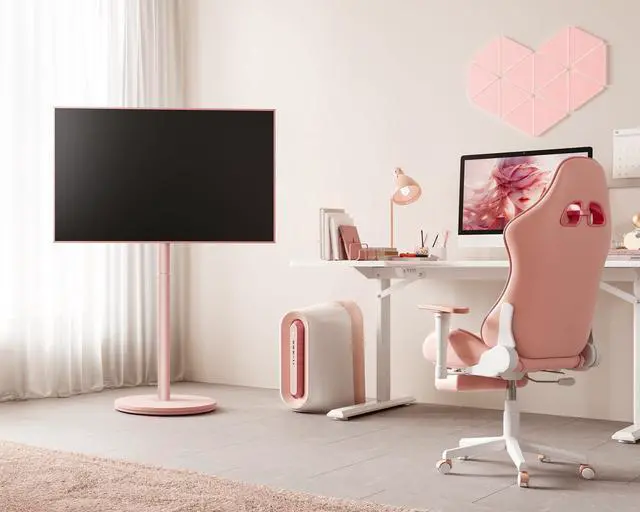 Alt view image 3 of 6 - Mobile Rolling TV Cart for 32-65 Inches Television, Modern Corner TV Floor Stand on Wheels Fits Max VESA 400x400mm, V2 Portable Smart Television Cart,Pink, Master Series