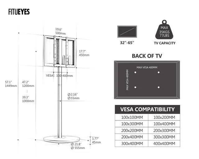 Alt view image 6 of 6 - Mobile Rolling TV Cart for 32-65 Inches Television, Modern Corner TV Floor Stand on Wheels Fits Max VESA 400x400mm, V2 Portable Smart Television Cart,Pink, Master Series