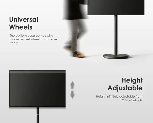 Alt view image 5 of 6 - Mobile Rolling TV Cart for 32-65 Inches Television, Modern Corner TV Floor Stand on Wheels Fits Max VESA 400x400mm, V2 Portable Smart Television Cart, Black, Master Series