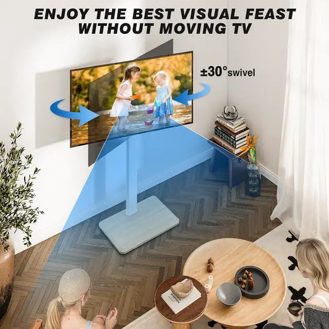 Alt view image 3 of 6 - Rolling TV Stand with Hidden Wheels for 24 to 60 Inch TVs, 60° Swivel & Height Adjustable Floor TV Stand with Mount, Saving Space Mobile TV Cart Holds up to 88lbs for Bedroom, Corner
