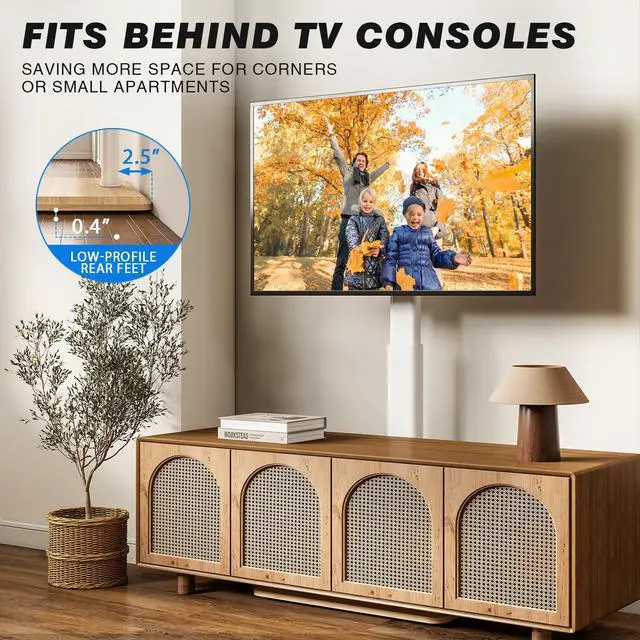 Alt view image 4 of 6 - Rolling TV Stand with Hidden Wheels for 24 to 60 Inch TVs, 60° Swivel & Height Adjustable Floor TV Stand with Mount, Saving Space Mobile TV Cart Holds up to 88lbs for Bedroom, Corner