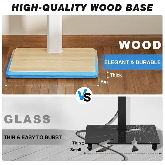 Alt view image 6 of 6 - Rolling TV Stand with Hidden Wheels for 24 to 60 Inch TVs, 60° Swivel & Height Adjustable Floor TV Stand with Mount, Saving Space Mobile TV Cart Holds up to 88lbs for Bedroom, Corner
