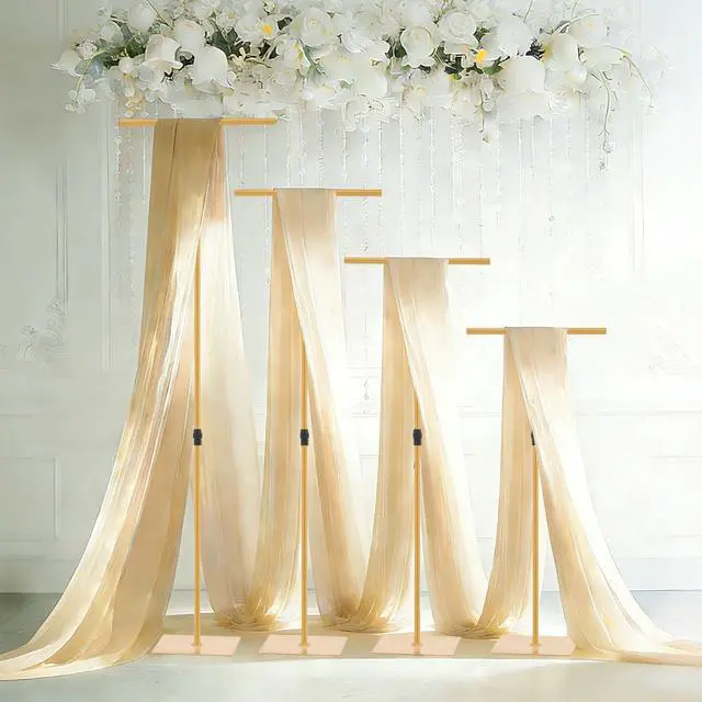 Main image of 4pcs Adjustable Backdrop Stand for Wedding, Party, Events, Metal T-Shape Stand for Birthday, Baby Shower, Background Support, Photo Booth Decor, Gold (Adjustable Height from 2.62FT to 7.87FT)