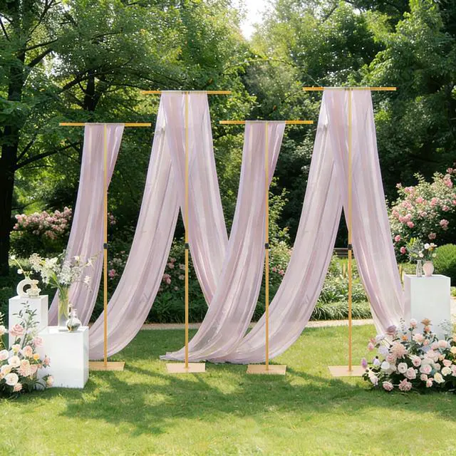 Alt view image 2 of 6 - 4pcs Adjustable Backdrop Stand for Wedding, Party, Events, Metal T-Shape Stand for Birthday, Baby Shower, Background Support, Photo Booth Decor, Gold (Adjustable Height from 2.62FT to 7.87FT)