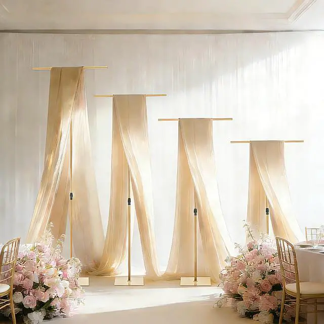 Alt view image 3 of 6 - 4pcs Adjustable Backdrop Stand for Wedding, Party, Events, Metal T-Shape Stand for Birthday, Baby Shower, Background Support, Photo Booth Decor, Gold (Adjustable Height from 2.62FT to 7.87FT)