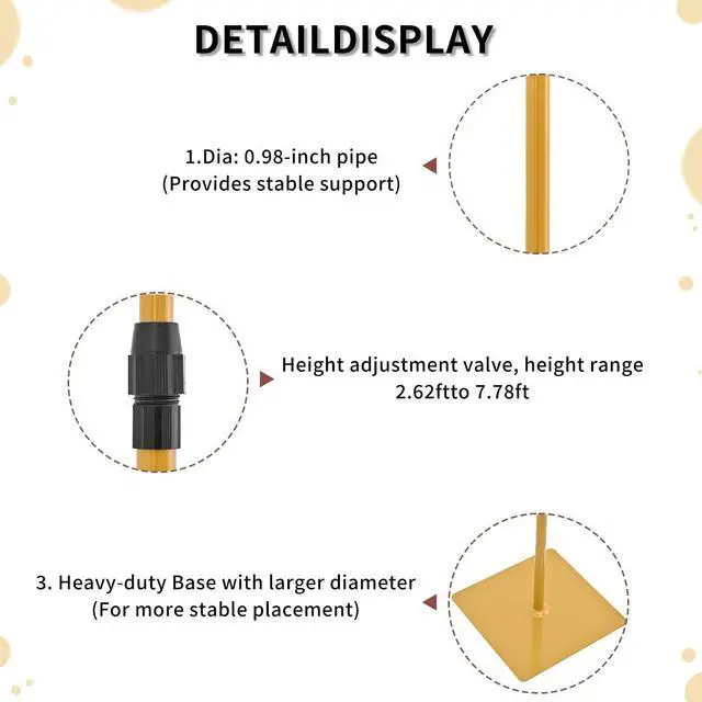 Alt view image 6 of 6 - 4pcs Adjustable Backdrop Stand for Wedding, Party, Events, Metal T-Shape Stand for Birthday, Baby Shower, Background Support, Photo Booth Decor, Gold (Adjustable Height from 2.62FT to 7.87FT)