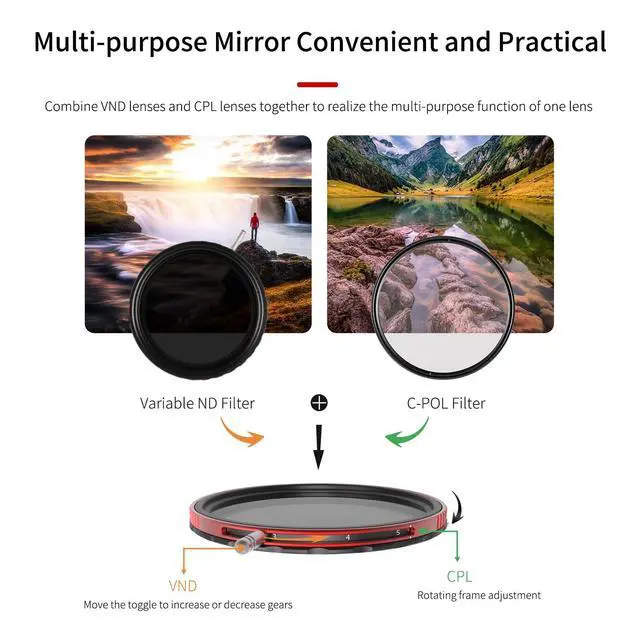 Alt view image 3 of 6 - 82mm Pro II Multi-Coating Circular Polarizer + Variable Neutral Density SLR Camera Lens Filter Waterproof Scratch Resistant Nano-Coating CPL + VND (2 in 1)