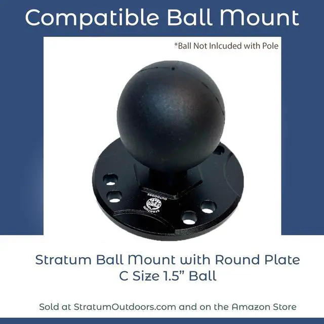 Alt view image 6 of 6 - Transducer Pole with Ball Mount Adapter (Ball Not Included), RAM Ball Boat Mount, Adjustable 30"-60" Telescoping Pole for Livescope LVS34, LVS32, Mega Live 1 & 2, Active Target 1 & 2