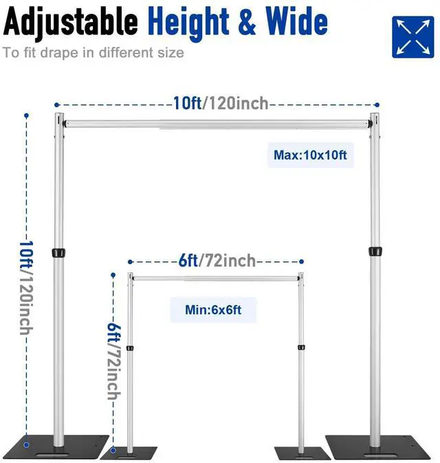 Alt view image 2 of 6 - Heavy Duty Backdrop Stand, 10x10ft Pipe and Drape Stand Kit, Adjustable Arch Backdrop Stand, Back Drop Stand for Party Event, Trade Shows & Wedding Decor