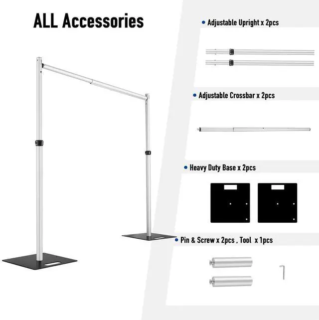 Alt view image 3 of 6 - Heavy Duty Backdrop Stand, 10x10ft Pipe and Drape Stand Kit, Adjustable Arch Backdrop Stand, Back Drop Stand for Party Event, Trade Shows & Wedding Decor