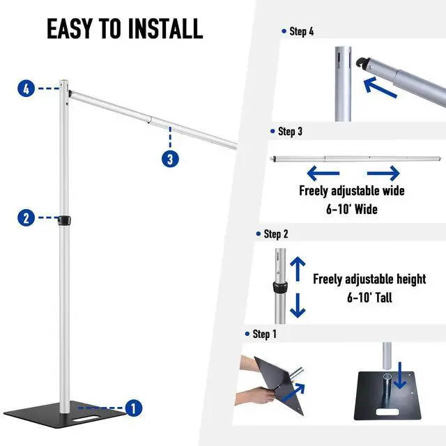 Alt view image 4 of 6 - Heavy Duty Backdrop Stand, 10x10ft Pipe and Drape Stand Kit, Adjustable Arch Backdrop Stand, Back Drop Stand for Party Event, Trade Shows & Wedding Decor