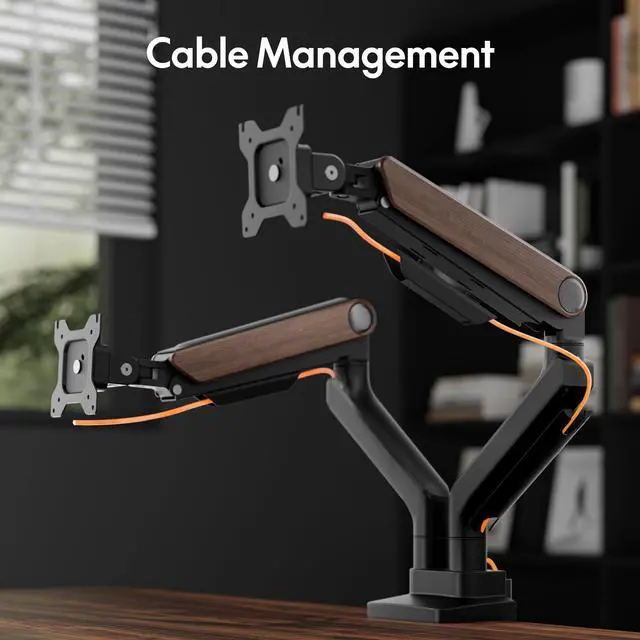 Alt view image 5 of 6 - Monitor Stand, Heavy Duty Dual Monitor Arm for Ultrawide Screen up to 39" and 44 Lbs, Adjustable Gas Spring Arm with C Clamp & Grommet Base for Gaming Office, 75/100 VESA Mount, Wood Grain