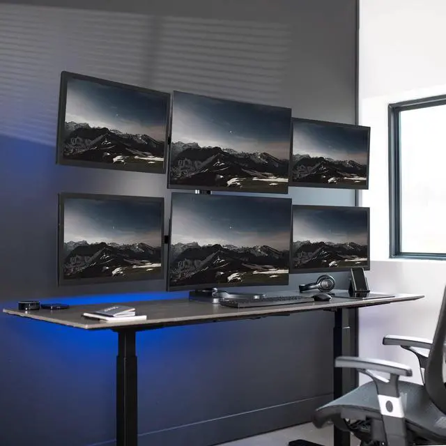 Alt view image 2 of 6 - Hex LCD Monitor Height Adjustable 6 Screen Desk Mount Stand for up to 27 inch Screens, STAND-V006F