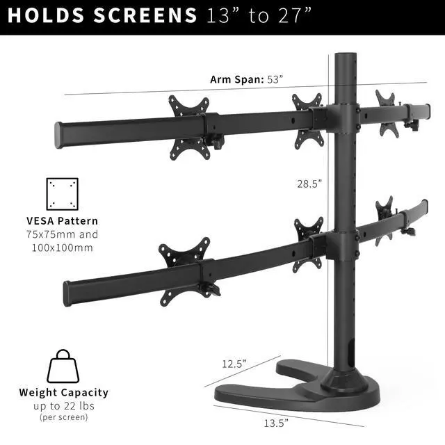 Alt view image 3 of 6 - Hex LCD Monitor Height Adjustable 6 Screen Desk Mount Stand for up to 27 inch Screens, STAND-V006F