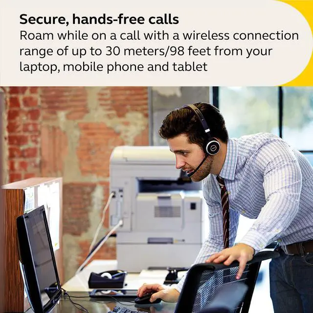 Alt view image 3 of 6 - Evolve 65 SE Link380a MS Stereo- Bluetooth Headset with Noise-Cancelling Microphone, Long-Lasting Battery and Dual Connectivity - Works with All Other Platforms - Black