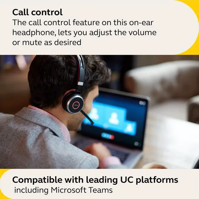 Alt view image 5 of 6 - Evolve 65 SE Link380a MS Stereo- Bluetooth Headset with Noise-Cancelling Microphone, Long-Lasting Battery and Dual Connectivity - Works with All Other Platforms - Black