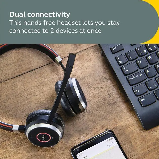 Alt view image 6 of 6 - Evolve 65 SE Link380a MS Stereo- Bluetooth Headset with Noise-Cancelling Microphone, Long-Lasting Battery and Dual Connectivity - Works with All Other Platforms - Black