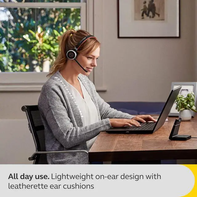 Alt view image 3 of 6 - Evolve 65 SE Stereo Wireless Headset - Bluetooth Headset with Noise-Cancelling Microphone, Long-Lasting Battery, and Charging Stand - MS Teams Certified, Works with All Other Platforms - Black