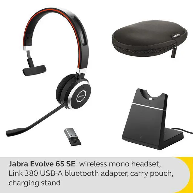 Alt view image 6 of 6 - Evolve 65 SE Stereo Wireless Headset - Bluetooth Headset with Noise-Cancelling Microphone, Long-Lasting Battery, and Charging Stand - MS Teams Certified, Works with All Other Platforms - Black