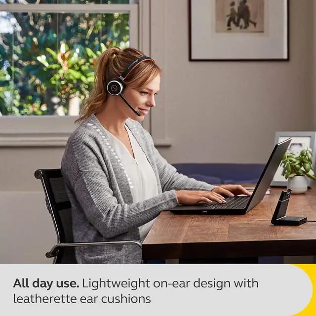 Alt view image 2 of 6 - Evolve 65 SE Link380a UC Stereo Stand- Bluetooth Headset with Noise-Cancelling Microphone, Long-Lasting Battery and Dual Connectivity - Works with All Other Platforms - Black