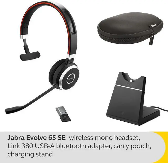 Alt view image 6 of 6 - Evolve 65 SE Link380a UC Stereo Stand- Bluetooth Headset with Noise-Cancelling Microphone, Long-Lasting Battery and Dual Connectivity - Works with All Other Platforms - Black