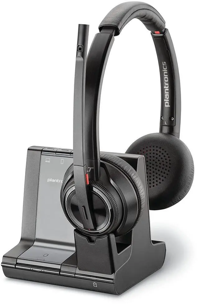 Main image of Plantronics - Savi 8220 Office Wireless DECT Headset () - Dual Ear (Stereo) - Compatible to connect to PC/Mac or to Cell Phone via Bluetooth - Works with Teams (Certified), Zoom,Black
