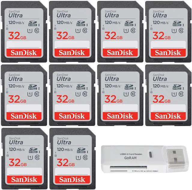 Main image of 32GB Ultra SDHC UHS-I Class 10 Camera Card 120MB/s U1, Full HD, SD. C10 SDSDUN4-032G (10 Pack) Bundle with (1) GoRAM USB 3.0 Reader (32GB)
