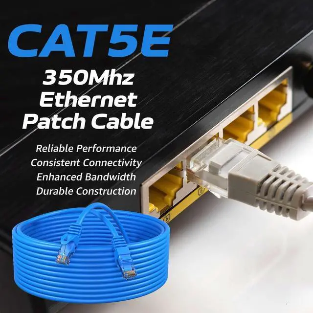 Alt view image 2 of 6 - Pack of 10 - Cat5e 200FT Network Ethernet Patch Cable, 350Mhz Internet Wire, Backwards Compatible with Cat5, for PC, Modem, Router, Consoles for Home and Office, Blue
