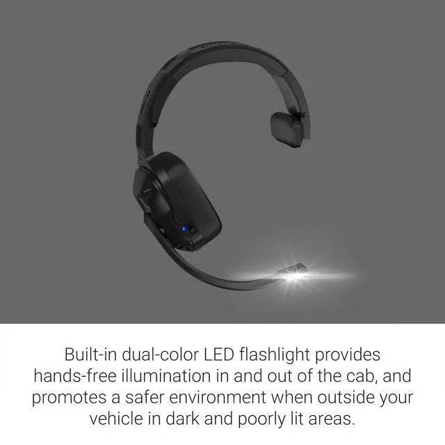 Alt view image 4 of 6 - dzl Headset 110, Premium Trucking Headset, Active Noise Cancellation, Long Battery Life, 60 Hours of Talk Time, Built-in LED Flashlight