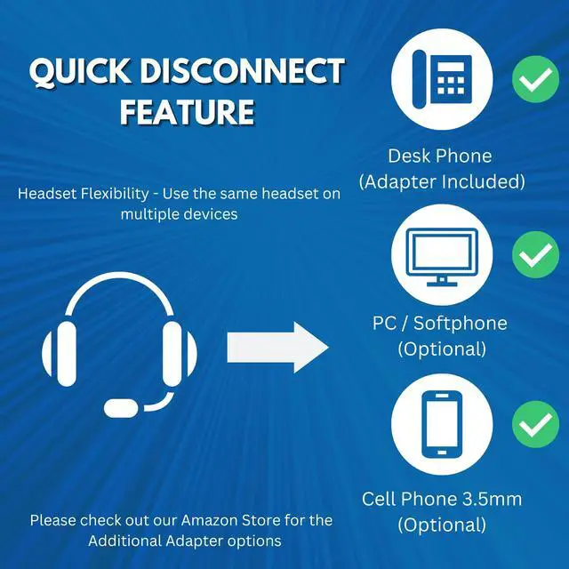 Alt view image 3 of 6 - HD-750 Premium Office/Call Center Headset with Noise Canceling Microphone - Compatible with Mitel, Nortel, Avaya, Poly, Polycom, Shoretel, Aastra, Digium, ESI and Fanvil Desk Phones