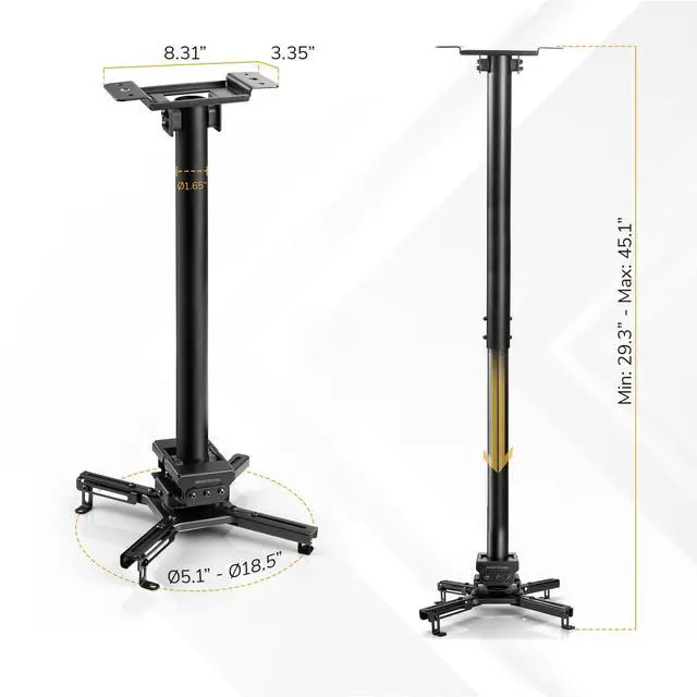 Alt view image 6 of 6 - PRO Heavy Duty Projector Ceiling Mount, Commercial Grade, 77 lb Capacity, 29.345.1 in Extension, Full Motion, Universal Ceiling Projector Bracket