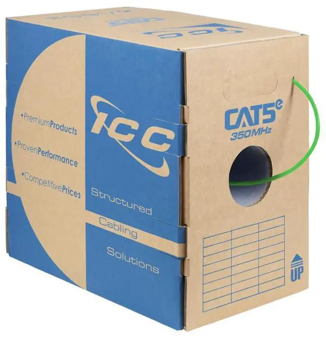 Main image of Cat5e CMR Riser 1000ft - UTP 24AWG, 100% Solid Pure Copper, Unshielded, Bulk Ethernet Cable, PoE++, 350MHz, Reelex Pull Box, UL Certified, RoHS, TAA and NEC Compliant, Green