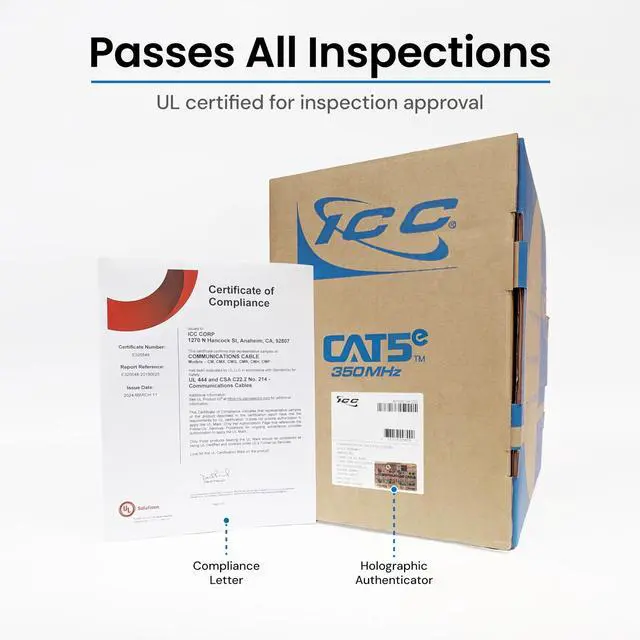 Alt view image 6 of 6 - Cat5e CMR Riser 1000ft - UTP 24AWG, 100% Solid Pure Copper, Unshielded, Bulk Ethernet Cable, PoE++, 350MHz, Reelex Pull Box, UL Certified, RoHS, TAA and NEC Compliant, Green
