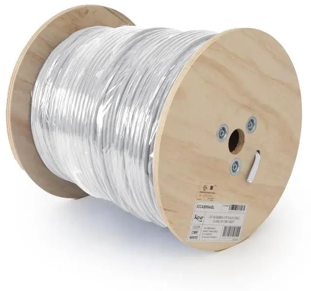 Main image of Cat6A CMR Riser 1000ft - UTP 23AWG, 100% Solid Pure Copper, Unshielded, Bulk Ethernet Cable on Reel, PoE++, 650MHz, UL Certified, RoHS, TAA and NEC Compliant, White