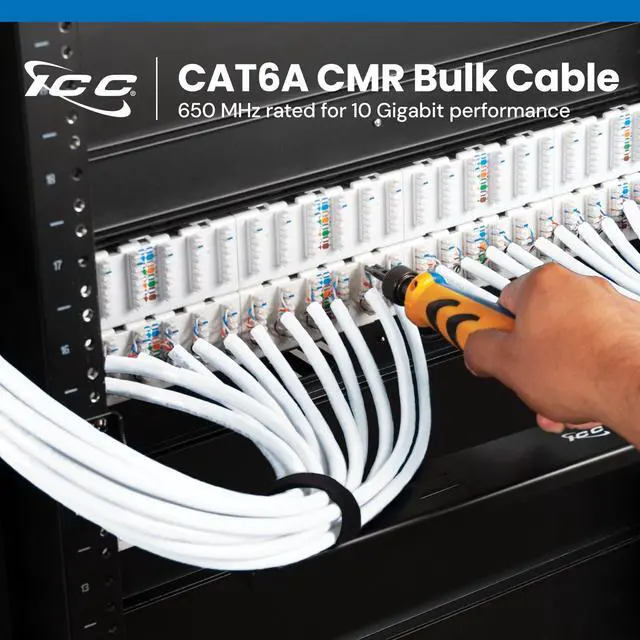 Alt view image 2 of 6 - Cat6A CMR Riser 1000ft - UTP 23AWG, 100% Solid Pure Copper, Unshielded, Bulk Ethernet Cable on Reel, PoE++, 650MHz, UL Certified, RoHS, TAA and NEC Compliant, White