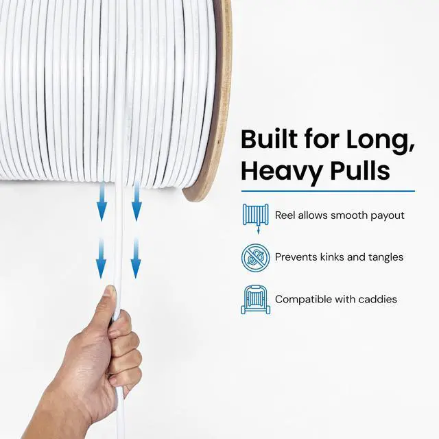 Alt view image 4 of 6 - Cat6A CMR Riser 1000ft - UTP 23AWG, 100% Solid Pure Copper, Unshielded, Bulk Ethernet Cable on Reel, PoE++, 650MHz, UL Certified, RoHS, TAA and NEC Compliant, White