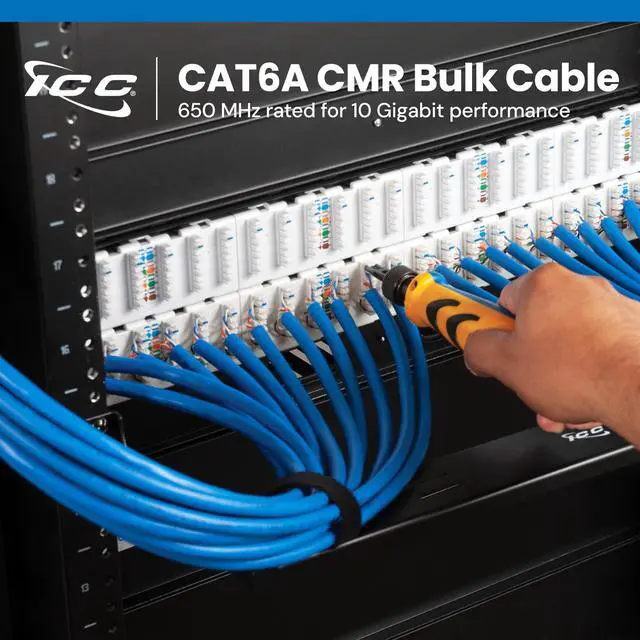 Alt view image 2 of 6 - Cat6A CMR Riser 1000ft - UTP 23AWG, 100% Solid Pure Copper, Unshielded, Bulk Ethernet Cable on Reel, PoE++, 650MHz, UL Certified, RoHS and TAA Compliant, Blue