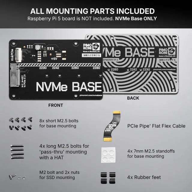Alt view image 2 of 5 - NVMe Base for Raspberry Pi 5 M.2 HAT PCIe Extension Board (M.2 2230 to 2280 Supported) (1 TB)
