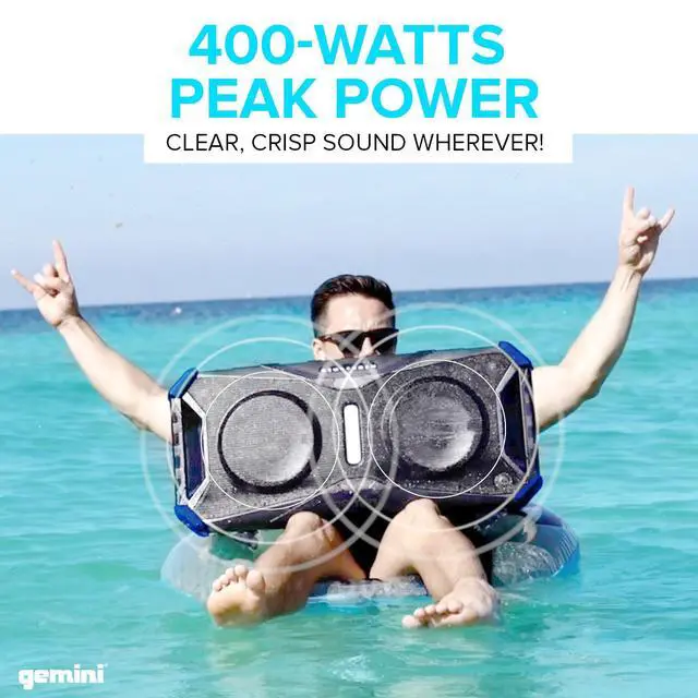 Alt view image 4 of 6 - Sound SoundSplash 400W Floating Waterproof Wireless Bluetooth Speaker, LED Light Show, Dual 8 Woofers & NFC Pairing - Perfect for Pool Parties, Beach, Travel & Home Fun (Gray/Blue)