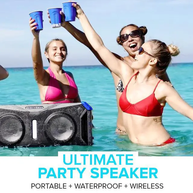 Alt view image 5 of 6 - Sound SoundSplash 400W Floating Waterproof Wireless Bluetooth Speaker, LED Light Show, Dual 8 Woofers & NFC Pairing - Perfect for Pool Parties, Beach, Travel & Home Fun (Gray/Blue)