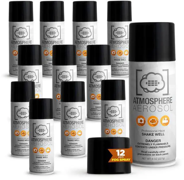 Main image of 12 Pack Haze/Fog Spray for Photography - Safe & Portable Mini Fog Machine Alternative - Smoke and Light Ray Effects Maker for Indoor and Outdoor, No Battery - Made in The USA