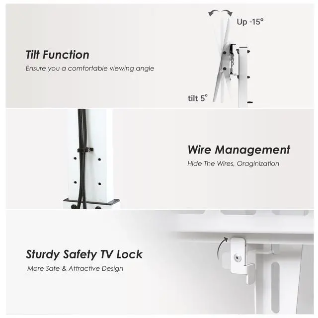 Alt view image 5 of 6 - Floor TV Stands with Swivel Tilt Mount for 32 39 40 43 49 50 55 60 65 70 75 Inch LCD LED TVs with Iron Base Adjustable Shelf Universal Television Stands for Bedroom and Living Room (White)