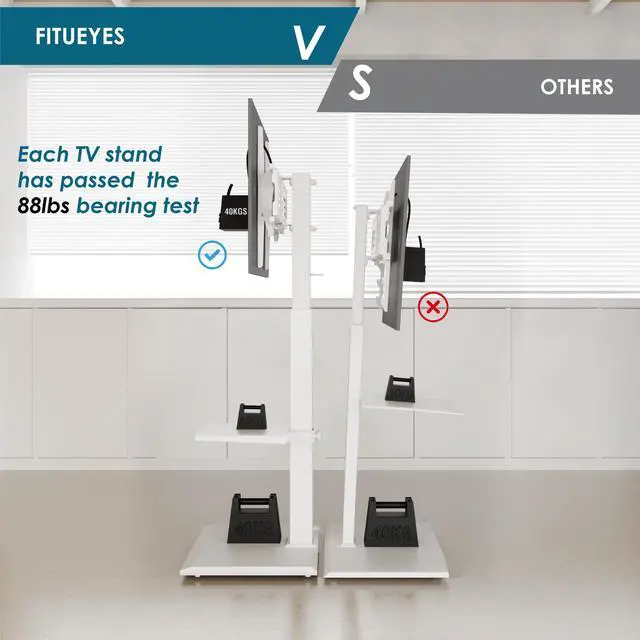 Alt view image 6 of 6 - Floor TV Stands with Swivel Tilt Mount for 32 39 40 43 49 50 55 60 65 70 75 Inch LCD LED TVs with Iron Base Adjustable Shelf Universal Television Stands for Bedroom and Living Room (White)