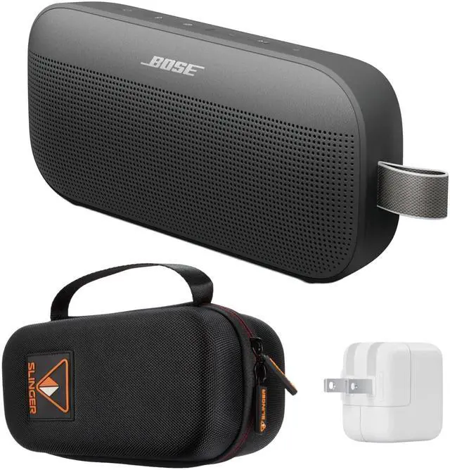 Main image of SoundLink Flex Portable Bluetooth Speaker (2nd Gen), Outdoor Speaker with Hi-Fi Audio, Up to 12 Hours Battery, Waterproof and Dustproof, + Slinger Hard Travel Case & USB Plug (Black)