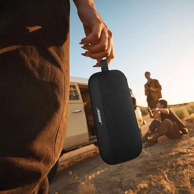 Alt view image 3 of 6 - SoundLink Flex Portable Bluetooth Speaker (2nd Gen), Outdoor Speaker with Hi-Fi Audio, Up to 12 Hours Battery, Waterproof and Dustproof, + Slinger Hard Travel Case & USB Plug (Black)