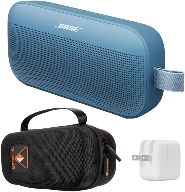 Main image of SoundLink Flex Portable Bluetooth Speaker (2nd Gen), Outdoor Speaker with Hi-Fi Audio, Up to 12 Hours Battery, Waterproof and Dustproof, with Slinger Hard Travel Case & USB Plug (Blue Dusk)