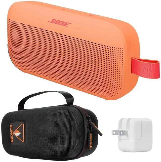 Main image of SoundLink Flex Portable Bluetooth Speaker (2nd Gen), Outdoor Speaker with Hi-Fi Audio, Up to 12 Hours Battery, Waterproof and Dustproof, + Slinger Hard Travel Case & USB Plug (Sunset Peach)